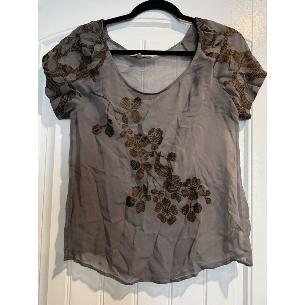 Moulinette Soeurs Anthropologie  Sheer Embroidered Blouse, Size 2, EUC